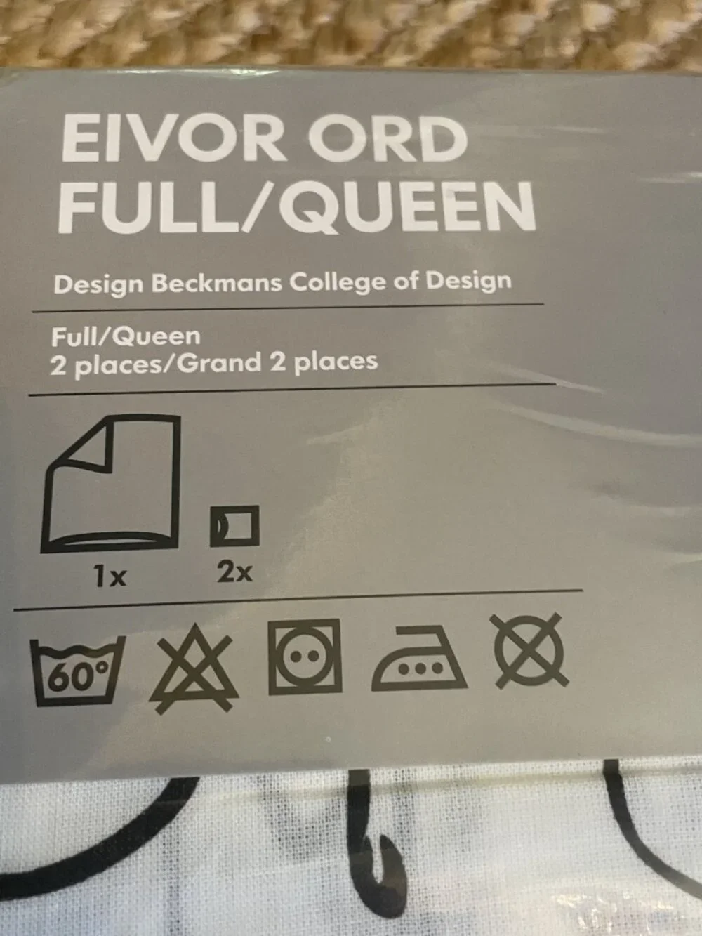 NIP! Rare IKEA EIVOR ORD Queen Duvet Cover & 2 Pillowcases White Black Alphabet